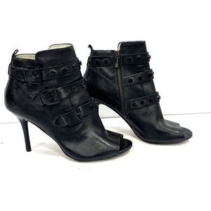 Michael Michael Kors Black Leather Stiletto Peep Toe Heels /Ankle Booties 10 M